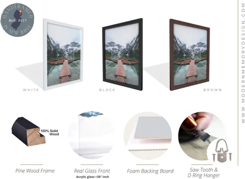 Vista 6 de 20x28 Black Picture Frames - Ready to Hang Solid Pine Wood Poster Frame - Photo Frame Polished Glass Front Clear Plexiglass Display Photograph