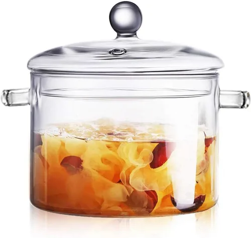 Cacerola de vidrio con tapa, olla de cocina de 65 oz/64.2 fl oz con mango de tapa, olla de vidrio de borosilicato alto para fideos de pasta, sopa,