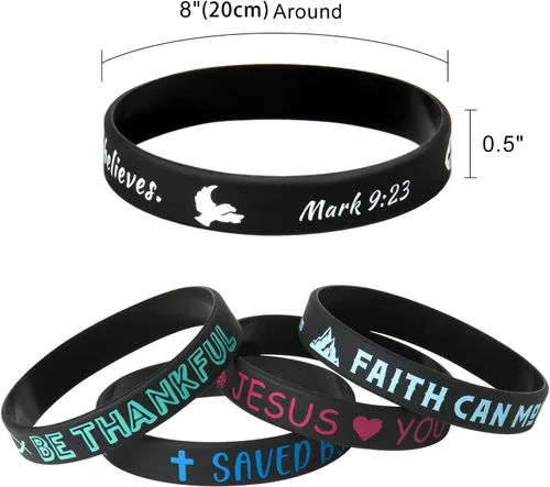 Vista 4 de Pulseras con versículo bíblico, 60 unidades, de silicona, a granel, de Jesús, lindas pulseras de colores cristianos, cómodas y ligeras, regalos