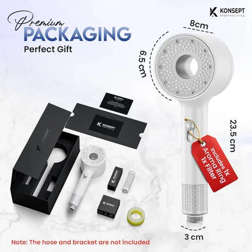 Vista 8 de KONSEPT Cabezal de ducha con filtros y cápsulas de limón de vitamina C Cabezal de ducha de mano con modo de 2 rociadores Cabezal de ducha
