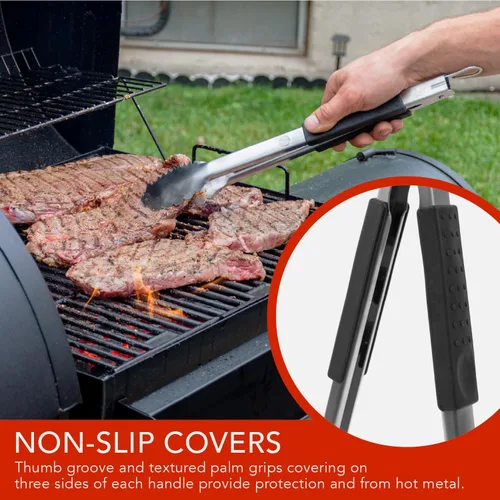 Vista 3 de Pinzas para parrilla extralargas de 16 pulgadas resistentes para barbacoa y parrilla, pinzas de acero inoxidable extralargas para parrilla al aire