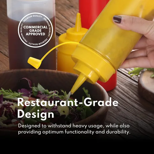 Vista 5 de New Star Foodservice 26580 Botellas de plástico con tapas, boca ancha, 24 onzas, amarillo, paquete de 6