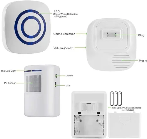 Timbre de puerta de alarma inalámbrica para entrada, timbre infrarrojo inteligente de negocios, sistema de seguridad para el hogar interior con 1