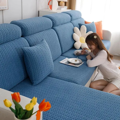Vista 8 de OKYUK Fundas universales para sofá en forma de L resistentes al desgaste, funda para sofá chaise lounge, protector elástico de muebles Rosa Trigo