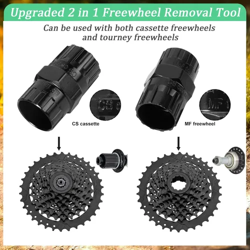 Vista 4 de Oumers Herramienta de extracción de casete de bicicleta, látigo de cadena de bicicleta y removedor de rueda libre 2 en 1, kit de extracción de piñón