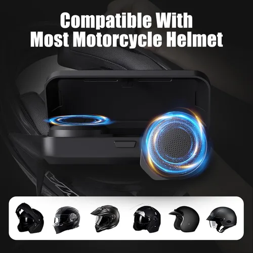 Vista 7 de 3T6B Auriculares Bluetooth para motocicleta con estuche de carga, altavoz Bluetooth para casco con micrófonos y control remoto, batería de 1900 mAh