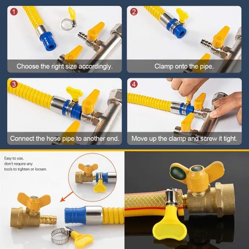Vista 2 de Paquete de 14 abrazaderas de manguera de acero inoxidable amarillas, abrazaderas de tornillo de pulgar ajustables, tamaño de 2/5"-5/8