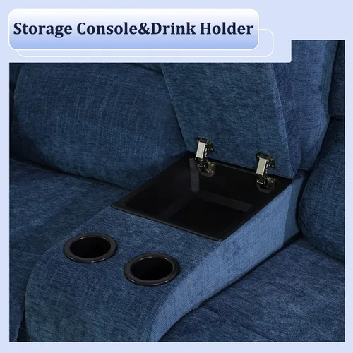 Vista 5 de Juego de sofá reclinable para sala de estar, juego de muebles de 2 piezas, sofá reclinable de 3 asientos y sofá biplaza con portavasos y consola