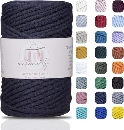 Vista 11 de Makromecity, Cordón de macramé de un solo hilo de 3 mm x 100 yardas (300 pies) de 3 mm de cordón de algodón azul bebé para arte y manualidades