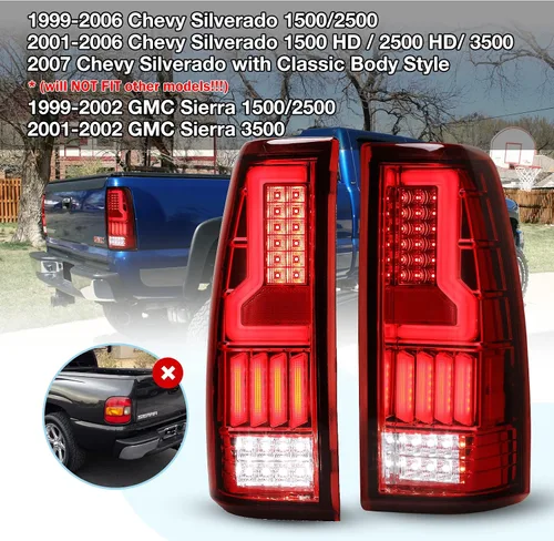 Vista 3 de Luces traseras LED para Chevrolet Silverado 1500 2500 3500 1999 Carcasa negra Golssy/Lente transparente