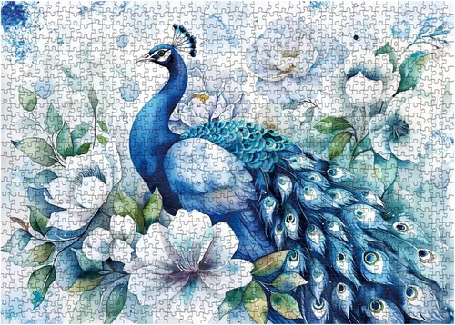 Rompecabezas de pavo real azul para adultos, 1000 piezas, hermoso arte de pájaros, rompecabezas de 1000 piezas de naturaleza, fantasía verde pavo