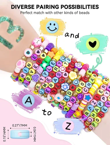 Vista 4 de ARTDOT Kit de fabricación de pulseras de amistad con 1400 piezas de cuentas de letras, surtido de 28 estilos, suministros para hacer joyas, juego