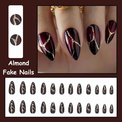 Vista 5 de MISUD Uñas a presión – Uñas adhesivas medianas con pegamento gótico rojo y negro, acrílico gótico diseño de vampiro, 24 piezas