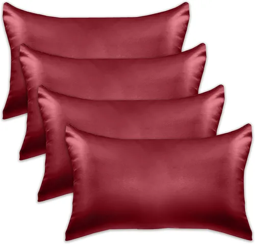 Vista 62 de Elegant Comfort Juego de 4 fundas de almohada de satén de viscosa refrescante con cierre de cremallera oculto, suave como la seda para el cuidado