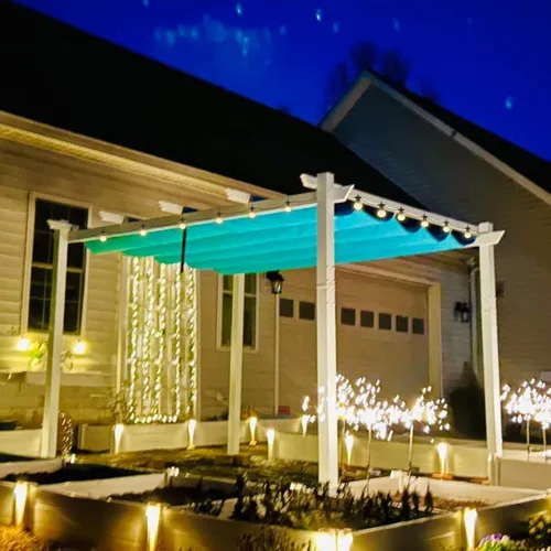 Vista 9 de PURPLE LEAF Pérgola Retráctil para Exteriores de 10' x 13' de Aluminio con Toldo de Sombra Solar DIY Patio Moderno Resistente Refugio Marrón