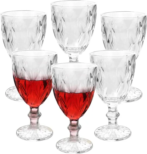 Maredash Copa de vino, copa de vidrio transparente, diseño vintage de 12 onzas en relieve, copas de vidrio transparente para fiestas, bodas,