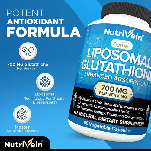 Vista 4 de Nutrivein Paquete de suplementos premium de Ashwagandha y glutatión liposomal: suplemento liposomal de glutatión de alta absorción y suplementos