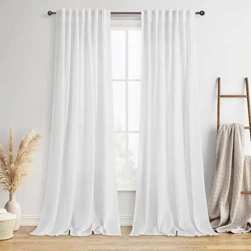 Vista 20 de BOODII Cortinas de lino de 96 pulgadas de largo y 8 pies para sala de estar Blanco