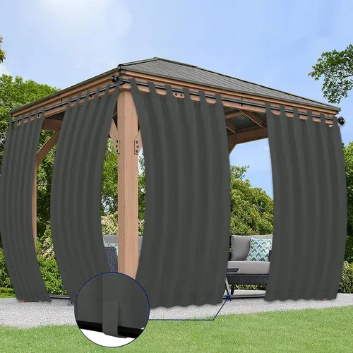 Vista 26 de PureFit Cortinas de exterior para patio desmontable, con pestañas adhesivas, impermeables, resistentes a la intemperie, a los rayos UV y a la Beige