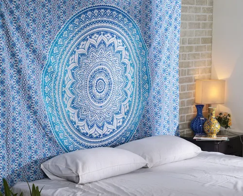 Vista 19 de RAJRANG - Tapiz con mandala para dormitorio y sala de estar, bohemio, para colgar en la pared, tapices de algodón