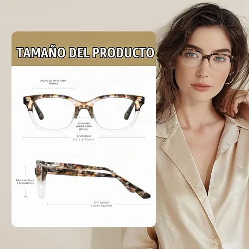 Vista 5 de Square Reading Glasses for Women - Blue Light Blocking Readers - Amber Mist Negro claro