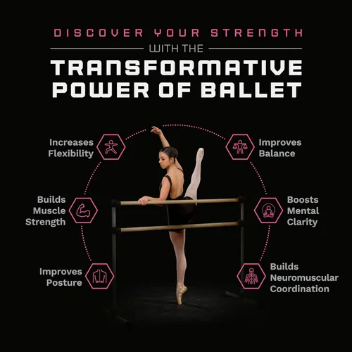 Vista 4 de Barra de ballet portátil independiente doble Vita Barre, Prodigy, de madera Altura ajustable, hecha en EE. UU., equipo de ejercicio para casa