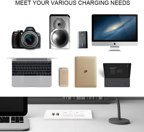 Vista 7 de Regleta de alimentación empotrada para conferencias con puertos USB, regleta de alimentación de mesa, estación de carga de escritorio con 2 salidas