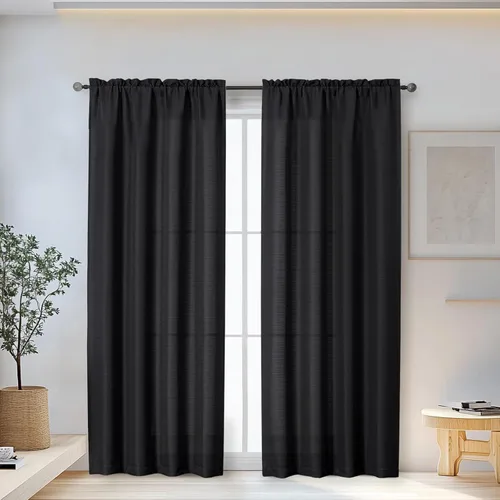 Vista 41 de OWENIE Bob Juego de 2 Paneles de Cortinas Negras de Cocina para Ventanas de 36 Pulgadas de Largo, Cortinas Cortas de Café con Textura de Lino