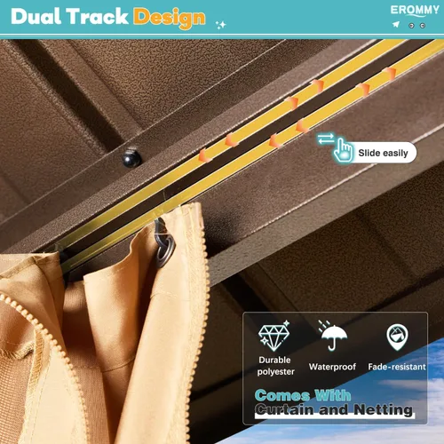 Vista 5 de EROMMY - Kiosco de techo rígido de 12 x 16 pies, kiosco de techo doble de acero galvanizado con marco de aluminio, permanente, de metal