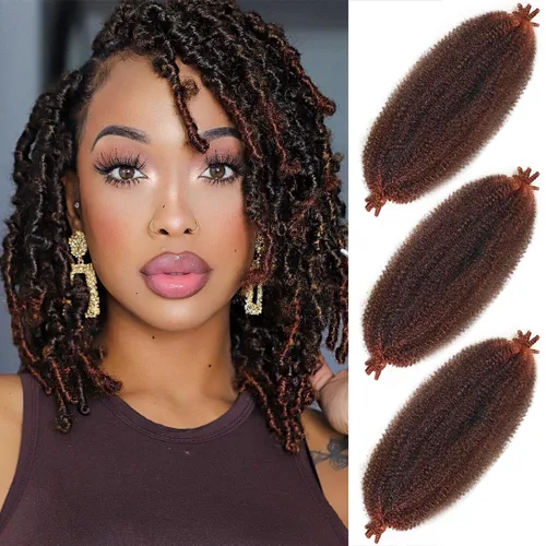 Vista 9 de Cabello afro elástico y trenzado de 30 pulgadas 2 paquetes, cabello preesponjado y trenzado elástico pre-estirado para extensiones de cabello suave