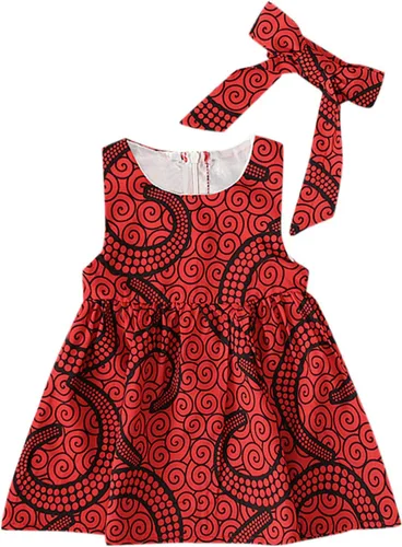 Vista 4 de Trajes tradicionales para niñas pequeñas, diadema de princesa Dashiki, ropa escolar africana para niñas (rojo, 6-12 meses)