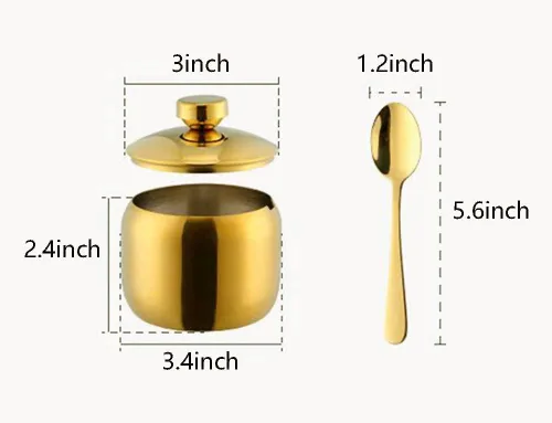Vista 4 de 123Arts Azucarero de acero inoxidable con tapa y cuchara, contenedor de azúcar para especias de café y sal