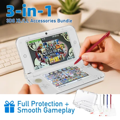 Vista 6 de 3-in-1 Accessories Kit for Nintendo 3DS XL/LL – Protective Bundle Includes Clear Hard Case + Screen Protectors (Tempered Glass & PET) + 4 Stylus