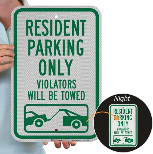 Vista 2 de SmartSign Letrero con texto en inglés "Resident Parking Only, Violators Towed" 12 x 18 pulgadas, aluminio reflectante de grado diamante 3M
