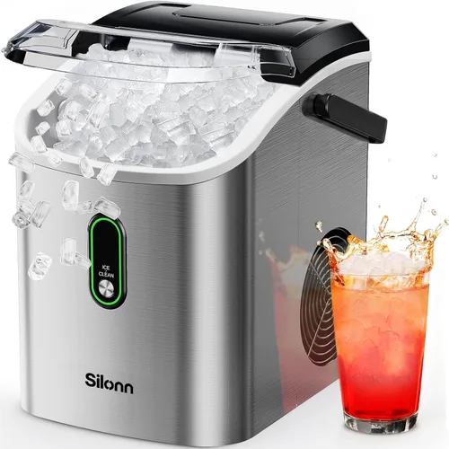 Vista 16 de Silonn Máquina de hielo Nugget con asa de transporte, 36 lbs/24H Negro