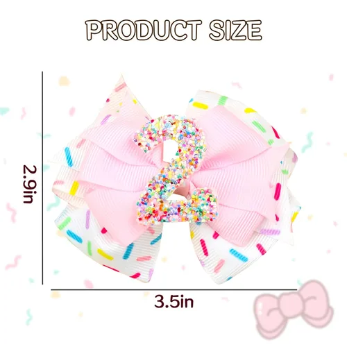 Vista 3 de 2 lazos para el cabello de cumpleaños con purpurina, dos dulces decoraciones de cumpleaños, perfectos para un regalo de niñas, accesorios