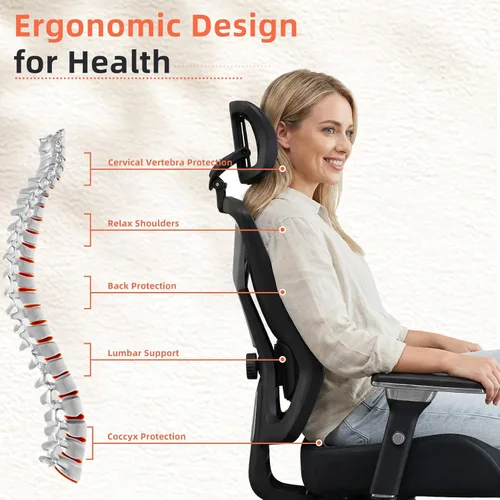 Vista 6 de Silla de oficina grande y alta de 600 libras con cojín de asiento en forma de W, silla de escritorio ergonómica de malla con soporte lumbar