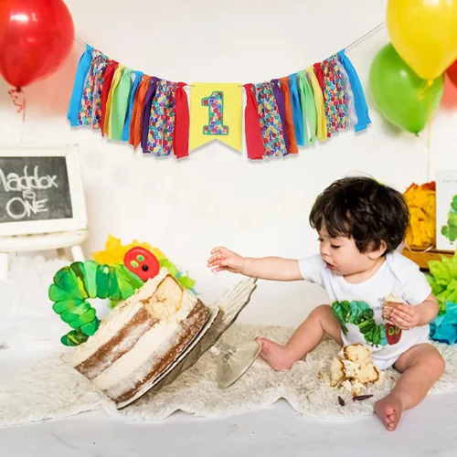 Vista 3 de Cartel para silla alta con texto en inglés "Very Hungry Caterpillar" para primer cumpleaños, cartel rústico para silla de bebé, decoración de primer