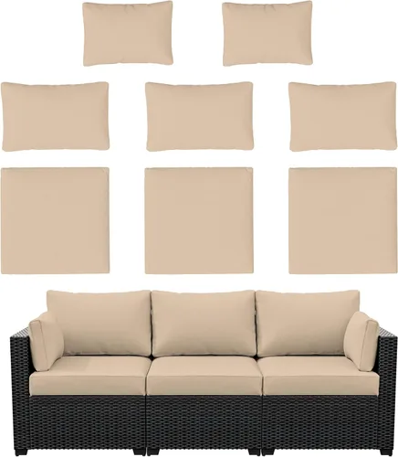 Vista 25 de Fundas de cojín de 8 p para exteriores, fundas de cojín de repuesto impermeables con cremallera para sofá de ratán de 3 asientos, fundas de cojín