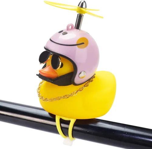 Vista 28 de wonuu Adornos de pato de goma para automóvil, decoración de tablero de instrumentos de pato amarillo, cuernos de bicicleta de pato con casco
