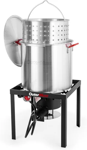 OuterMust Kit de olla y quemador de mariscos de 60 cuartos de galón con canasta, quemador de aluminio para hervir cangrejos de 110,000 BTU con