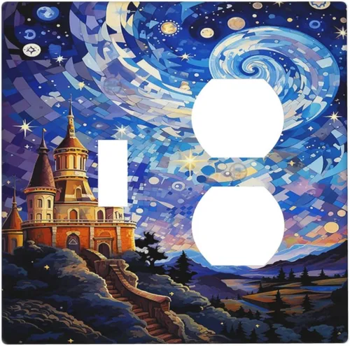 Vista 55 de Cubiertas de salida de arte abstracto, castillo mágico, cielo estrellado, 1 palanca, 1 combinación de balancines, placa decorativa de pared, placas