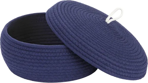 Vista 19 de Sea Team Cesta de almacenamiento redonda de cuerda de algodón con tapa, contenedor de almacenamiento tejido decorativo, cesto, maceta, caddy