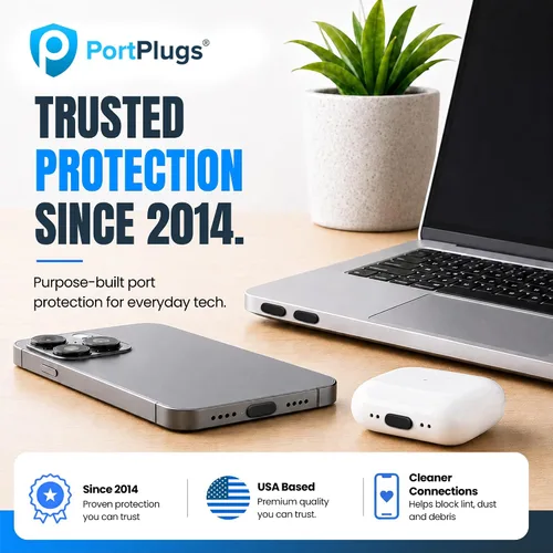 Vista 8 de Tapones antipolvo USB C, paquete de 10 con cepillo de limpieza, cubiertas Negro