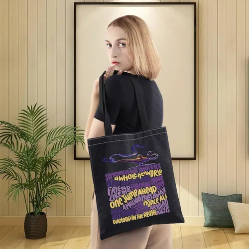 Vista 6 de LEVLO Aladdin Bolsa de lona musical Jasmine Broadway para fanáticos musicales, regalo de lámpara genio, bolsa reutilizable