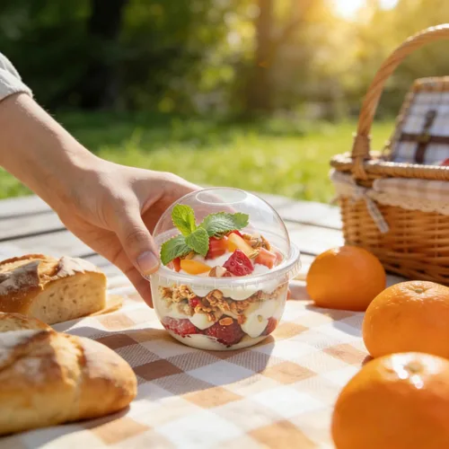Vista 5 de Pumtus Paquete de 100 tazas de plástico de postre de 8 onzas con tapas de cúpula, tazas de yogur transparente sin agujeros, vasos desechables