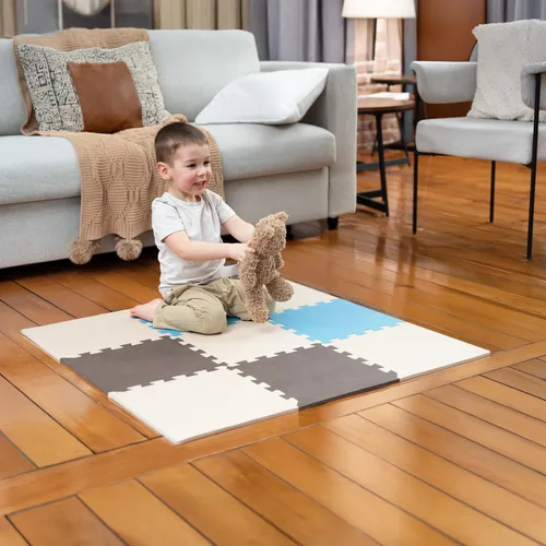 Vista 23 de MioTetto Tapete de juego para bebé, azulejos de espuma suave para el suelo para niños. Azulejos de espuma entrelazados ajustables, se adapta a