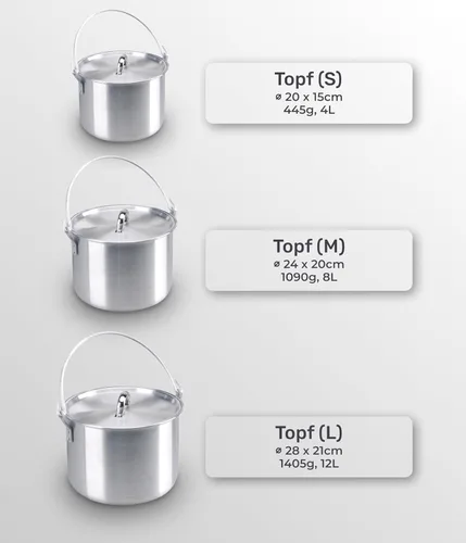 Vista 3 de AceCamp Juego de ollas de cocina ligeras de aluminio anidadas con tapa y mango plegable - 4L, 8L, 12L