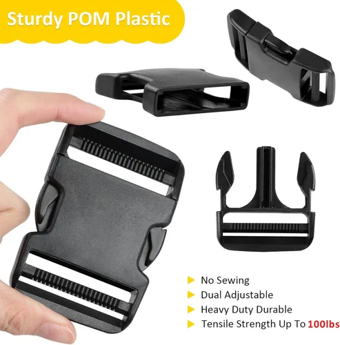 Vista 5 de 6 hebillas de liberación lateral rápida, 12 piezas Tri-Glide Slide, 6 anillos en D de metal, doble ajustable, no requiere costura, adecuado