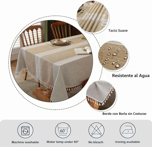 Vista 6 de Laolitou - Mantel para mesa de comedor, mantel rústico estilo de granja para cocina y mesa auxiliar, tela de lino de algodón, manteles rectangulares